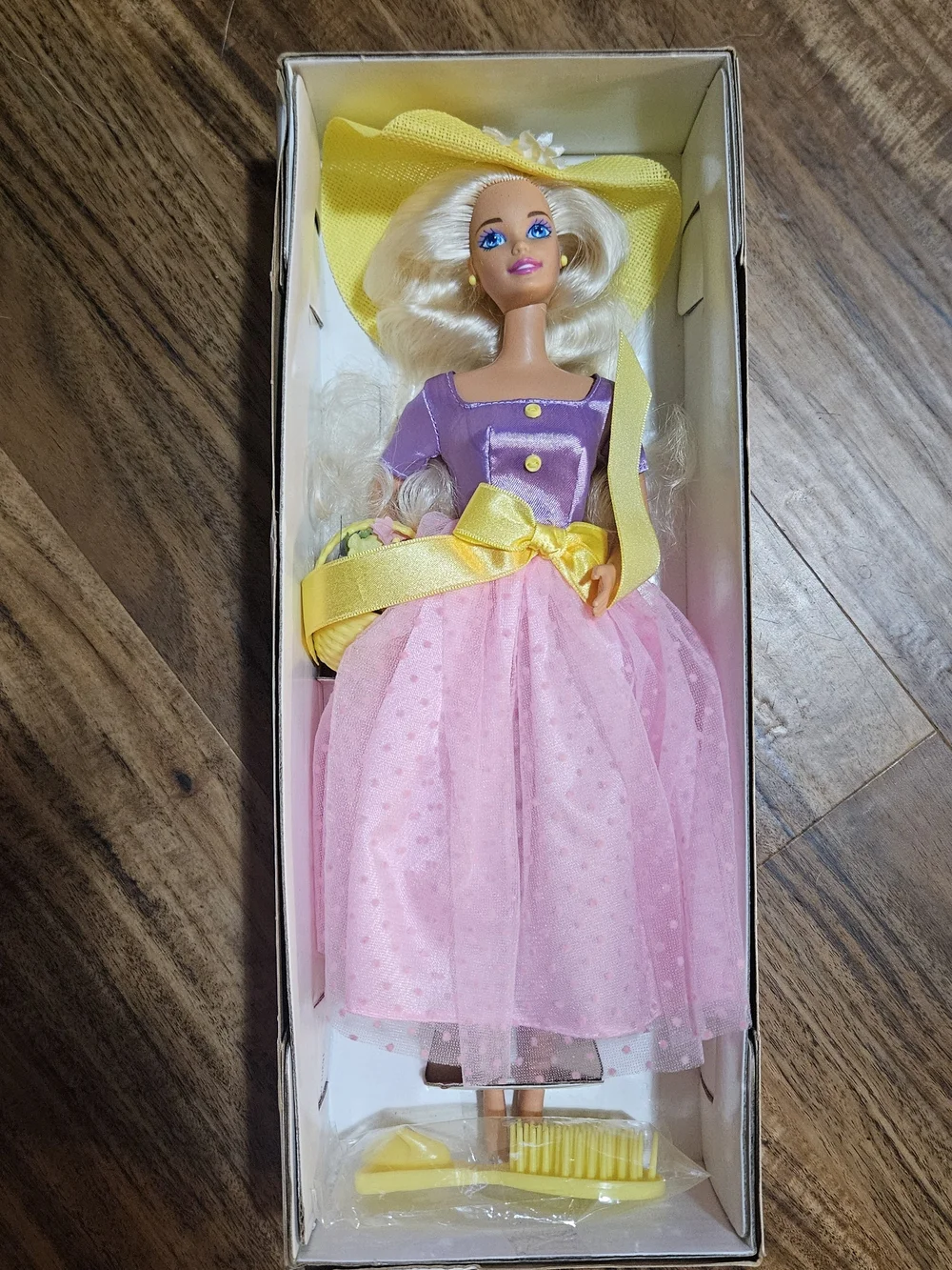 Avon Pink Tulle Doll with Purple Bodice and Yellow Hat
